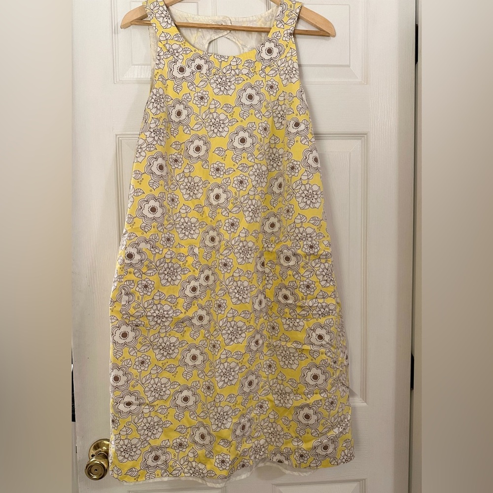 Yellow & Brown Floral Ann Taylor Midi Dress